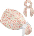 Scrub Caps Women Nursing Hats Floral Flowers with Buttons Ponytail Working Adjustable Pouch Tie Back