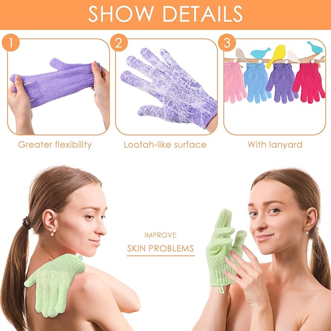 FoldTier 100 Pcs Exfoliating Gloves Bulk for Shower Body Double Sided Gloves Exfoliating Bath Mitt with Hanging Loop Bath for Women Men Bathing Skin Scrubber Accessories Beauty Spa (Multicolor)