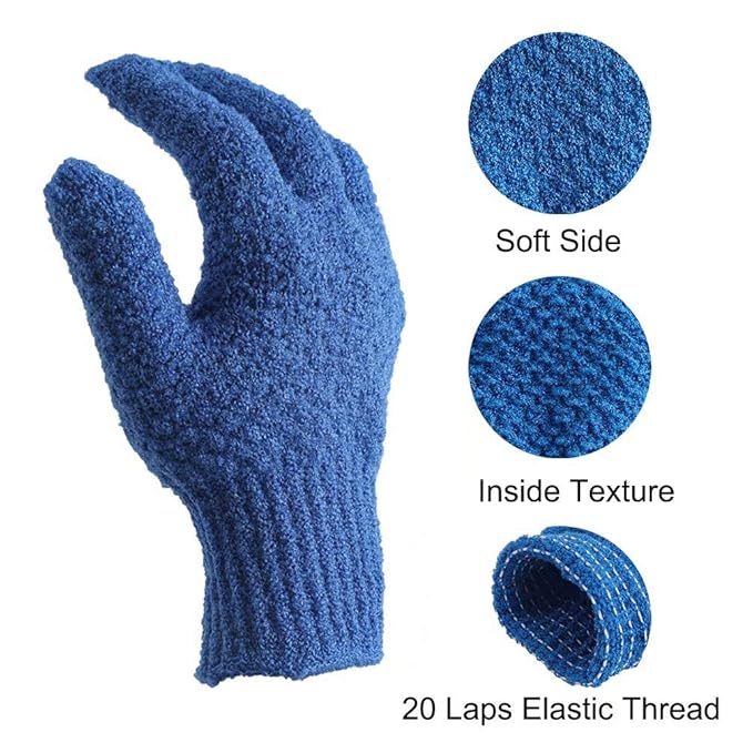 2 Pairs Bath Exfoliating Gloves for Men and Women – CLEEDY 4 Pcs Heavy and Large Exfoliating Gloves Scrubbing for Shower, Spa, Massage - Scrub Exfoliating Mitts for Body, Face, Hand and Foot (Blue)