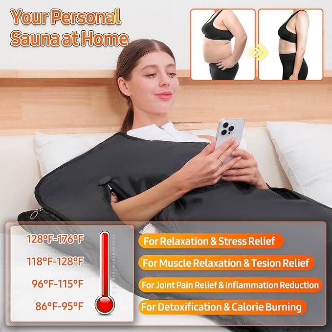 Infrared Sauna Blanket for Home: Extra Large Portable Design for Full Body Detox & Relaxation - Far Infrared Heating Adjustable 86-176℉ & 20-60 Min Timer 74.8 x 35.5Inch Extra Large PVC