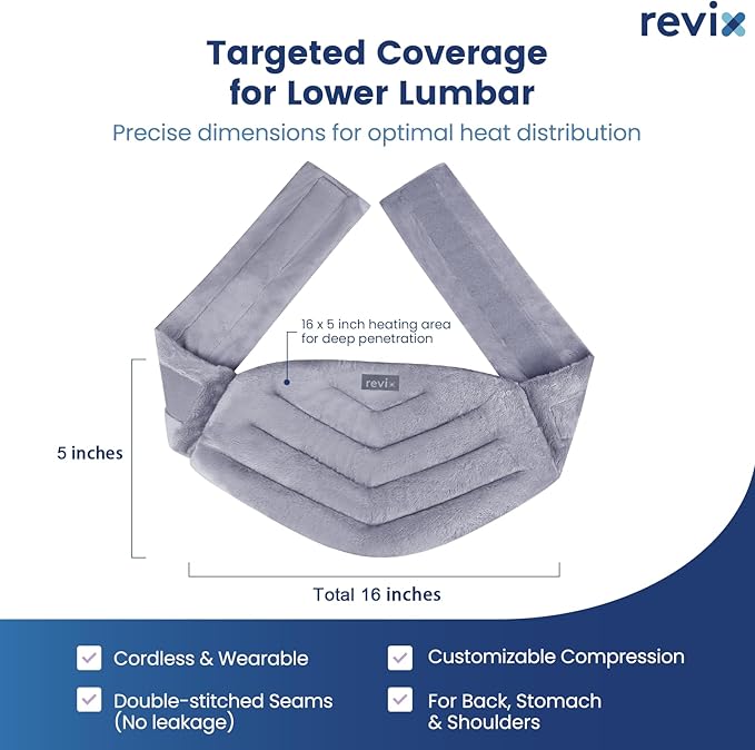 REVIX Microwave Heating Pad for Back Pain Relief, Hands-Free Wearable Microwavable Waist Wrap with Moist Heat, Unscented Hot or Cold Therapy Pack with Flaxseed and Clay Beads for Cramps, Gray