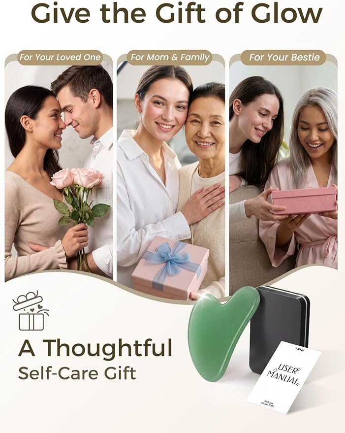 Gua Sha Facial Tool – Green Stone Guasha Tool for Face, Neck & Body – Gua Sha Tool for Lymphatic Drainage, Puffiness Reduction & Targeted Tension Relief – Beauty Skin Care Gift (Light-Green)