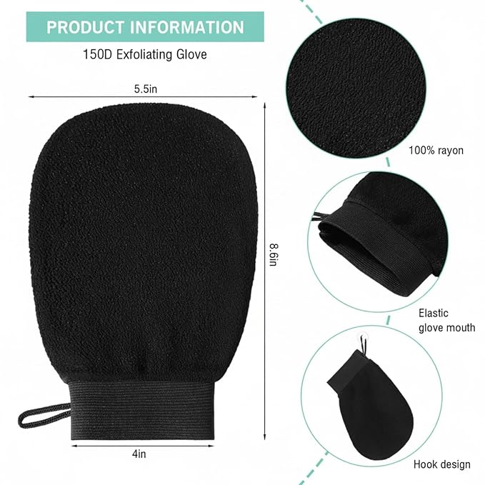 FoldTier 20 Pcs Exfoliating Glove Bulk Summer Exfoliator Mitt Body Scrubber 150d Viscose Fiber Skin Korean Scrub Mitt for Spa Massage Dead Skin Remover for Men and Women (40 Pcs,Black)