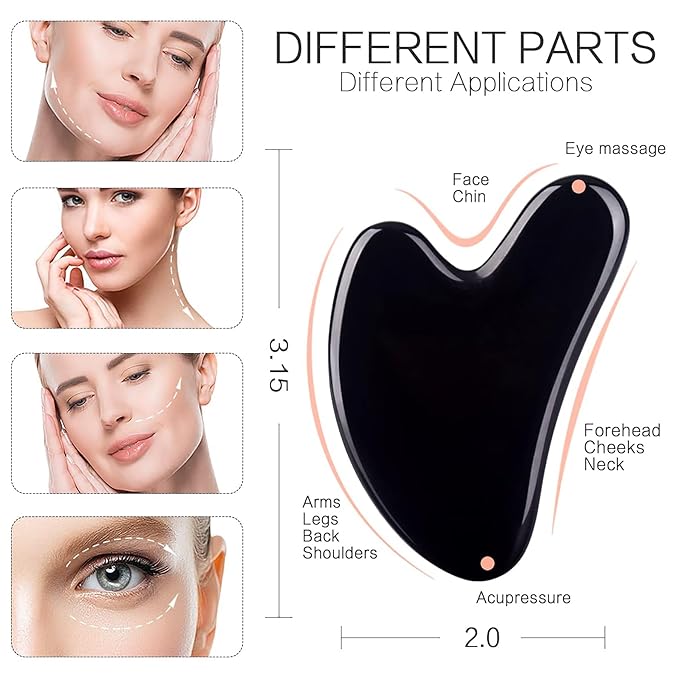Gua Sha Facial Tools Black Guasha Stone for Skincare Face Body Relieve Muscle Tensions Reduce Puffiness (Black