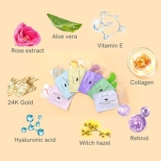 PEAUAMIE Under Eye Patches with Collagen and Hyaluronic Acid Eye Mask for Wrinkle,Dark Circles,Face Mask Skin Care Products 24 Pairs