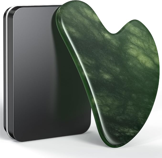 Gua Sha Facial Tools, Natural Jade Stone Guasha Tool for Face Acupuncture Therapy Trigger Point Treatment, Gua Sha Scraping Massage Tool (Green)