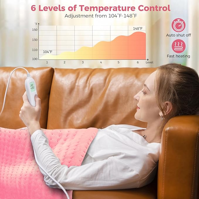 NOWWISH Heating Pad for Back Pain Relief & Period Cramps, 33x17 Inches Large Electric Heating Pad with 10 Heat Settings, Timer & Auto Shut-Off, Machine Washable, Mothers Day Gifts for Mom Women, Pink