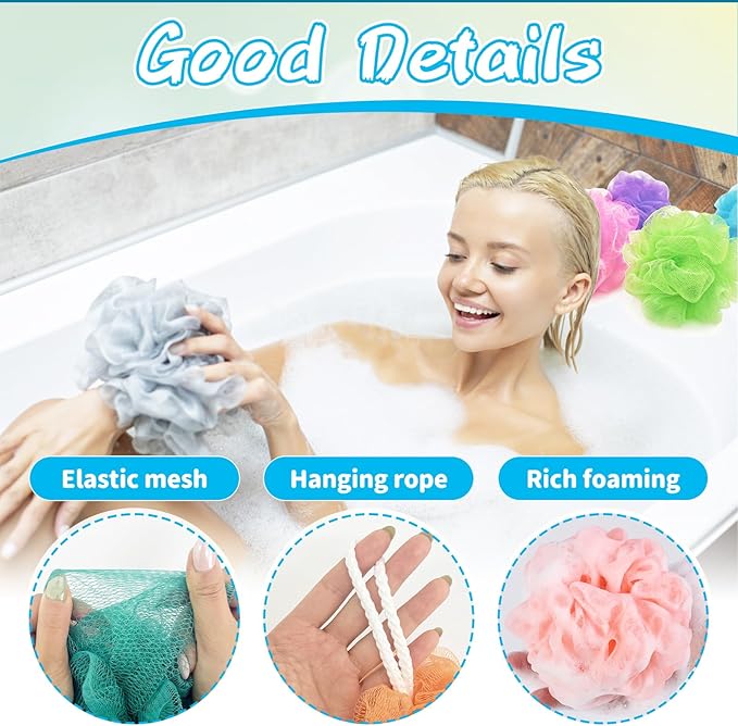 10 Pcs Bath Loofah Shower,Mesh Sponge Pouf,Soft Mesh Shower Loofahs for Body Wash,Bathing Accessories,Bathroom(10 Colors)