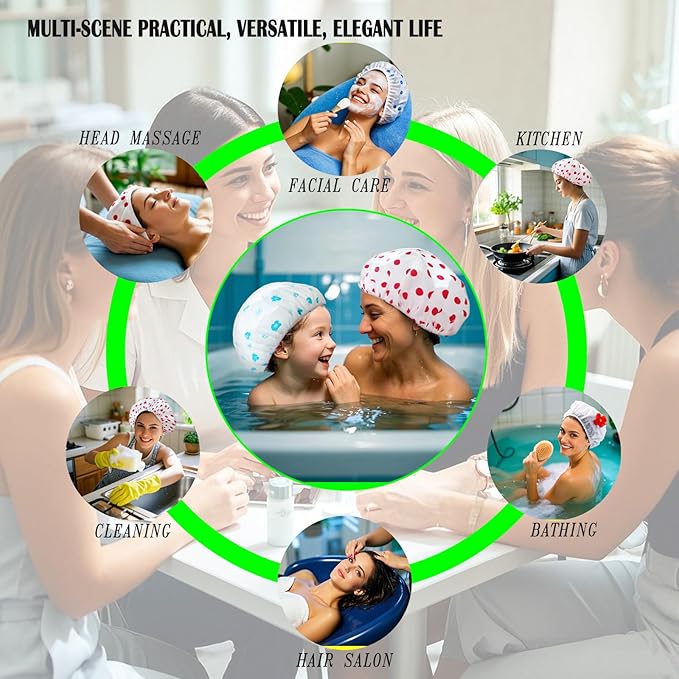 20-Pack Reusable Waterproof Shower Caps - 27cm Durable Elastic Hair Caps for Women, Men & Kids, Colorful Patterns, Individually Wrapped, Perfect for Shower, Cooking, Spa, Hair Care & Stocking Stuffers