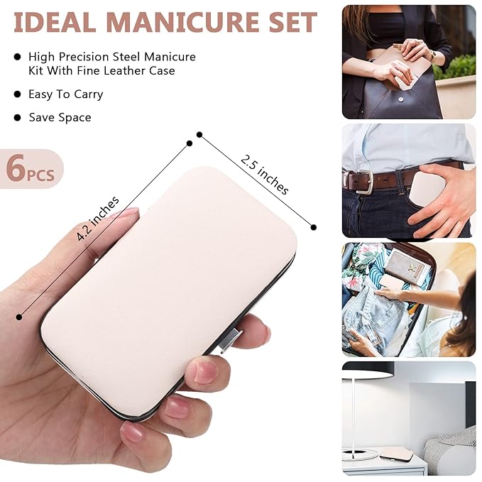 Hanaive 6 Set Manicure Set 48 Pcs Nail Clippers Pedicure Kit Gift for Mother's Day 8 in 1 Stainless Steel Grooming Kit Professional Nail Care Tools with Luxurious Travel Case for Men Women(Rose Gold)