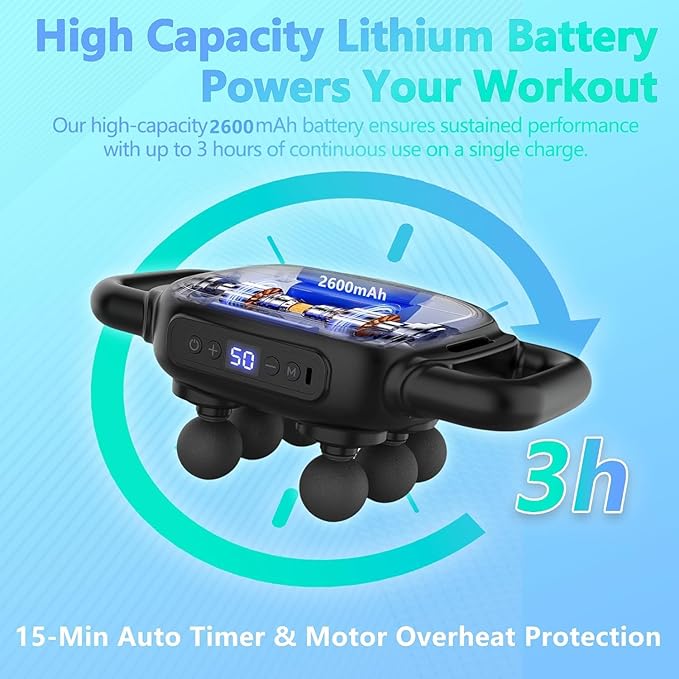 UFFAE Six Head Massage Gun, 50 Intensity Levels & 9 Massage Modes, Equipped with 3 Different Massage Heads, Massage Gun with Adjustable Belt Ideal Gifts for Women, Men, Mom, and Dad