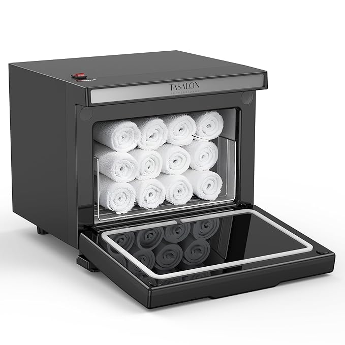 TASALON 8L Towel Warmer Hot Cabinet Box, Aluminum Inner Chamber, Removable Tray, Fast Heating for Beauty Spa Salon Massage - Black