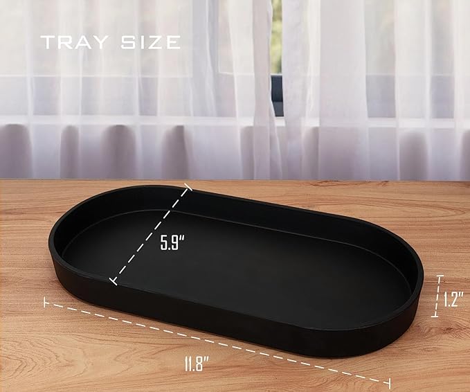 Black Small Tray (11.8 inch), 3 Pack Oval Tray for Kitchen Counter, Bathtub Bathroom Vanity Items, Countertop Organizer, Coffee Accessory, Bar, Serving Seasoning, Salt and Pepper, Soap.
