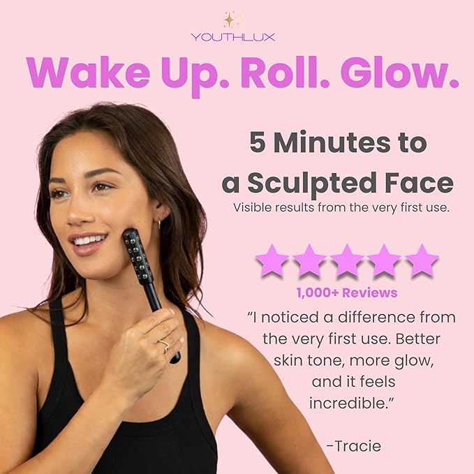 Radiance Roller – Germanium Stone Facial Massage Tool/Wand Face Roller for Lifting, Sculpting, De-Puffing, Glow Boost, Energizing & Cooling Effect (Black)