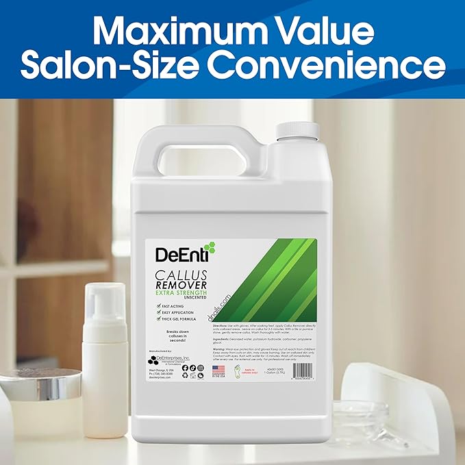 DeEnti Callus Remover for Feet, Extra Strength Foot Callus Remover Gel, 128oz Gallon Salon Grade Bulk Pedicure Supplies for Dry Skin, Cracked Heel, Professional Strength Foot Care, Unscented