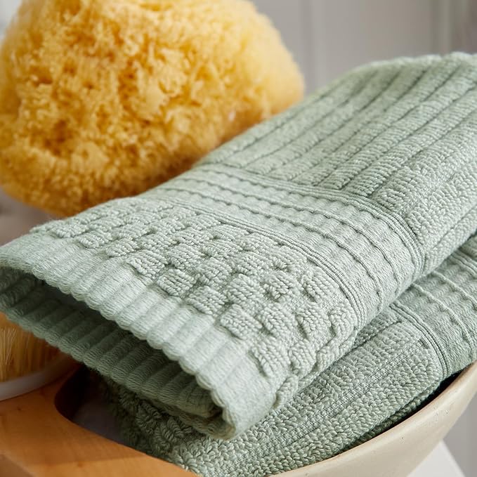 Springtree Home 100% Cotton Bath Towel Set of 4 | Super Soft & Absorbent with Quick-Dry Fibers | 4 Bath Towels | Textured and Durable Cotton | Krista Collection - Eucalyptus