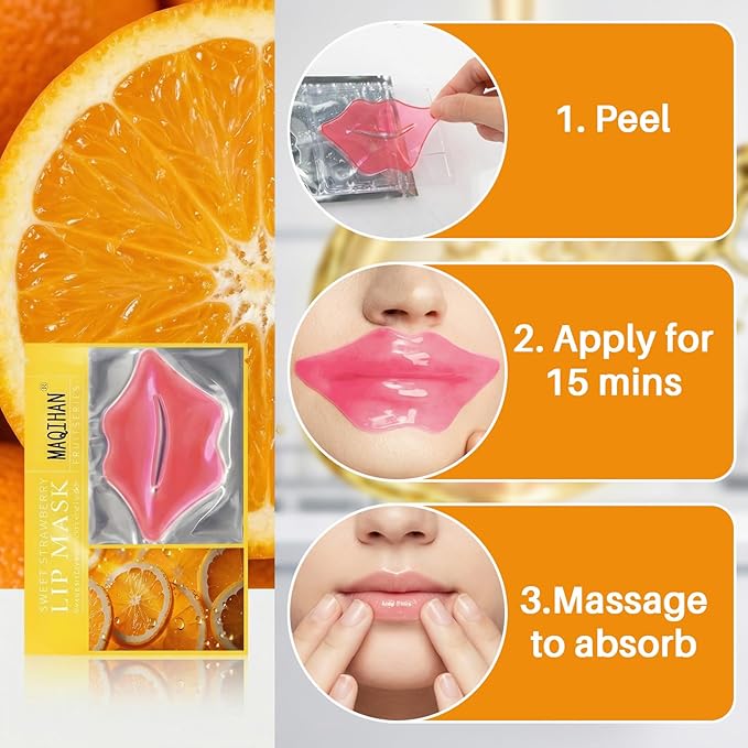 30PCS Moisturizing Lip Mask - Lip Patches for Spa Daily Labial Masks Skincare Hydrating to Reduce Wrinkles Dryness Anti-wrinkle Lightens (Orange)