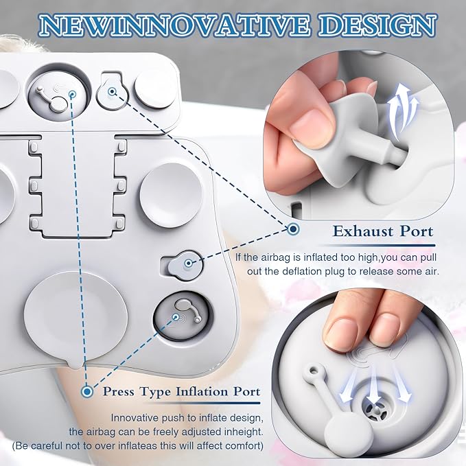 Silicone Bath Pillows for Tub, Easy Clean, Quick Dry, Non Slip Bath Pillow, Head and Back Both Inflatable Adjustable, Comfortable Luxury Bathtub Pillow with 5 Large Suction Cups