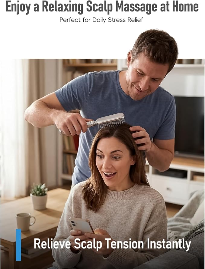 Electric Scalp Massager – Deep Relaxation Vibrating Head Massager, Stress Relief & Scalp Care, Gentle Metal Tips, Cordless Hair Brush for Men & Women