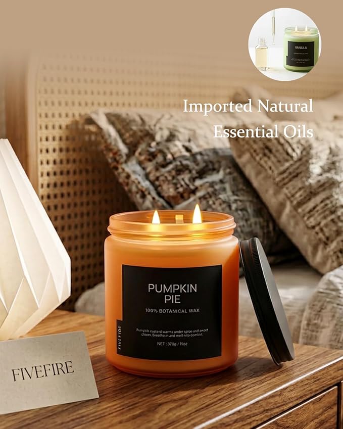 Pumpkin Pie Home Scented Candles, 13oz Organic Soy Wax, 76-Hour Clean Burning, Natural Candles Non Toxic, Warm & Spicy Fall Harvest Scent for Relaxation, Aromatherapy Housewarming Candle for Men Women
