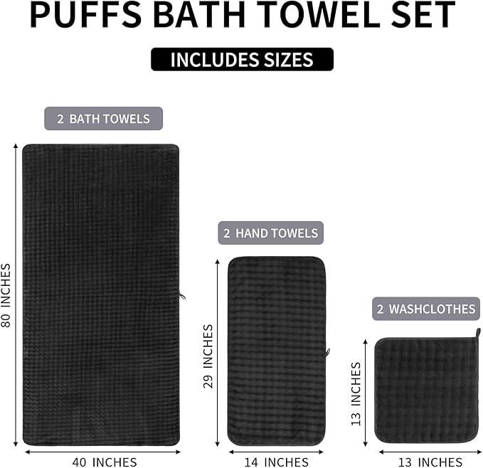 KBY Bath Towels Set of 2, Extra Large Bath Sheets 40X80 Inches,Quick Dry, Ultra Soft，Durable & Super Absorbent Oversized Bathroom Towel Sets for Adults, Gym, Spa, Pool & Hotel(Black)