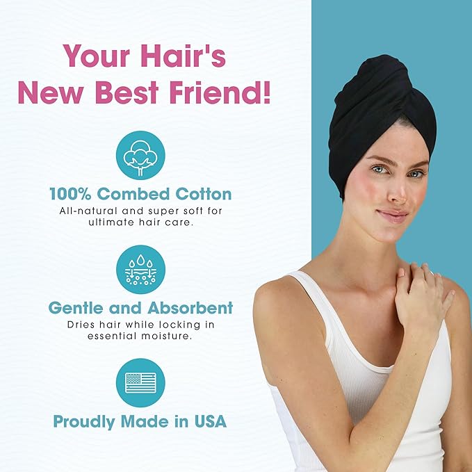 Hair RePear The Ultimate Hair Towel – Generous 29" x 45" Cotton Hair Towel for Long Thick Hair, Anti-Frizz Microfiber Alternative, Reduces Breakage, Gentle Fast Drying, No-Slip Fit