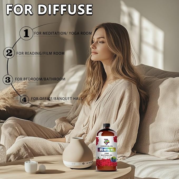 Rose Essential Oil - GV77ZF Rose Oils for Diffusers, Humidifiers, DIY Candles, Soap, Cleaning, Home, Office, Yoga, Massage, Gifts - 8 fl oz (240 ml)