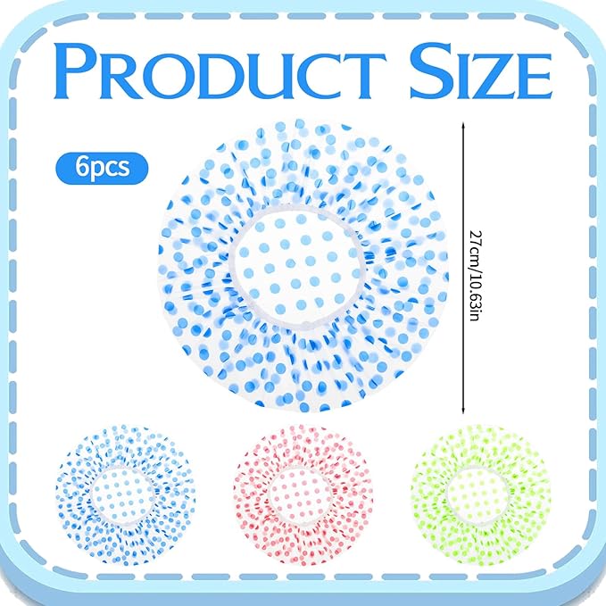 6PCS Shower Caps, Waterproof Reusable Plastic Shower Caps Elastic Band Flower Printed Hair Cap Bath Hair Hat for Women Ladies Spa Salon (Red+Green+Blue)