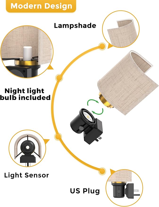 L LOHAS LED Night Lights Plug into Wall, Plug in Night Light Dimmable, Farmhouse Decorative Nightlights Plug in Wall, Light Sensor 0-100LM, Soft Linen Fabric Nightlight Warm for Bedroom Hallway Decor