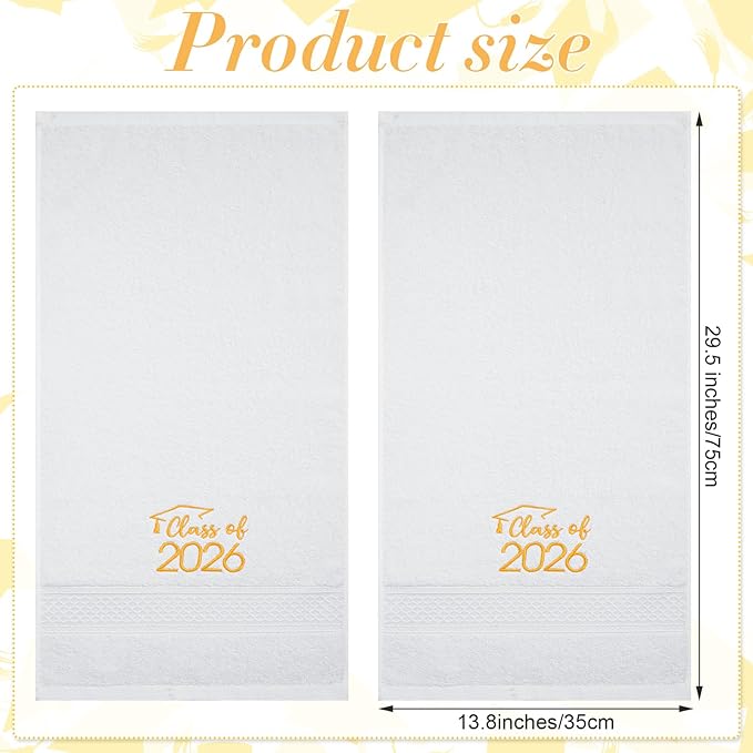 MASHAN Class of 2026 Graduation Hand Towels 3 Pack,100% Cotton Soft Absorbent Bathroom Towels,Senior 2026 Graduation Gift for Girls Boys,Gold Decorative Towels 14x30 Inch