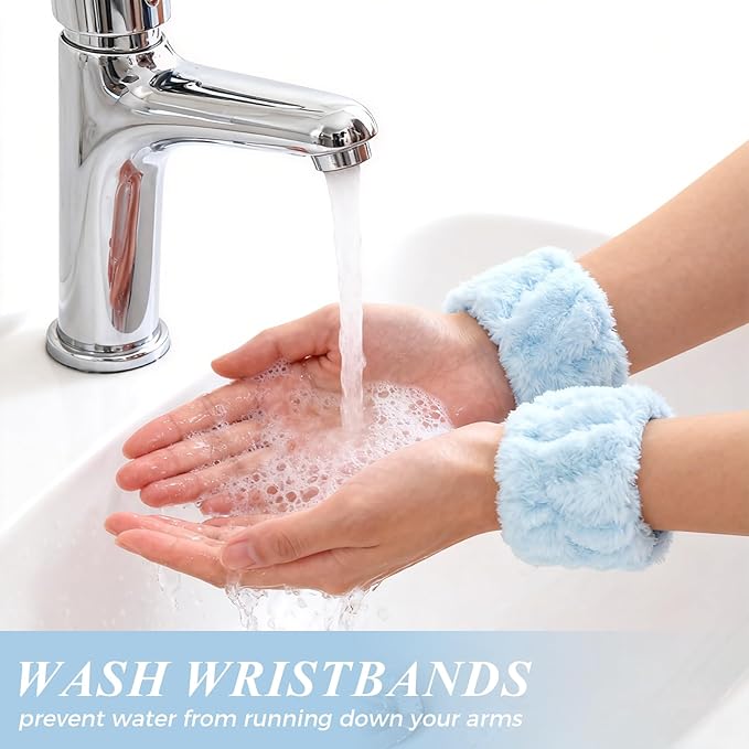 Fmeida Skincare SPA Headband Washing Face Wrist Bands Makeup Headbands Purple, 3 Pack