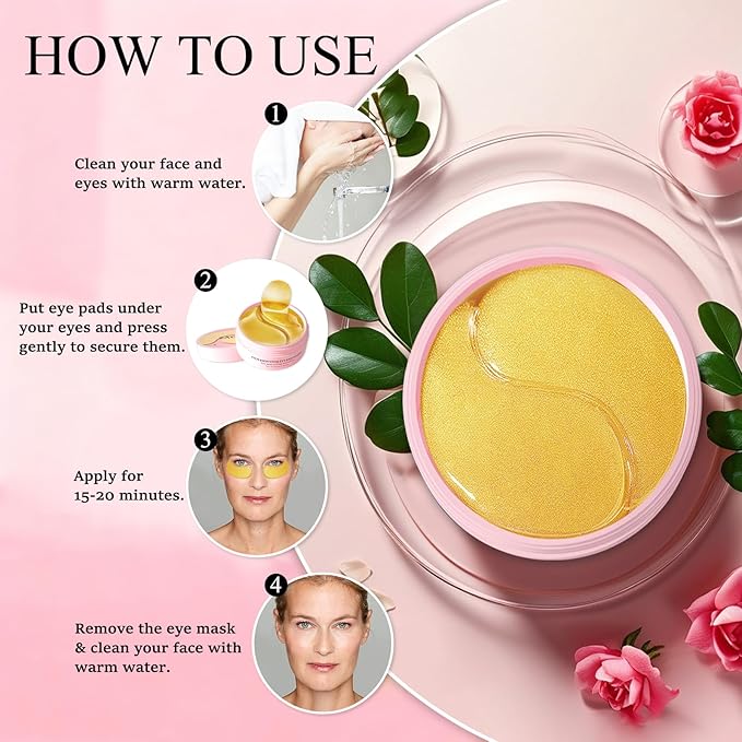 Under Eye Mask, Peptide Collagen Hydrogel Eye Patch for Puffy Eyes and Dark Circles, 60 Under Eye Patches Skin Care