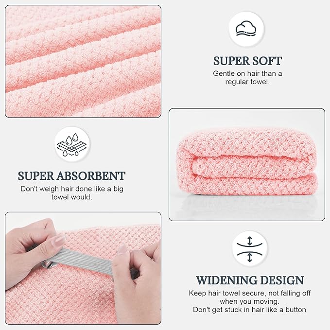 BEoffer 2 Pack Microfiber Hair Towel - 41 x 24 inches Super Soft, Absorbent, Fast Drying Without Frizz Hair Towel Wrap for Women Long, Thick, Curly Hair - Hair Turbans with Elastic Strap