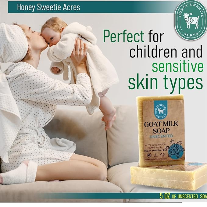 Honey Sweetie Acres Unscented Goat Milk Soap - Handmade 5 oz Bar, Made with Natural Ingredients, Moisturizing & Gentle, Made in the USA