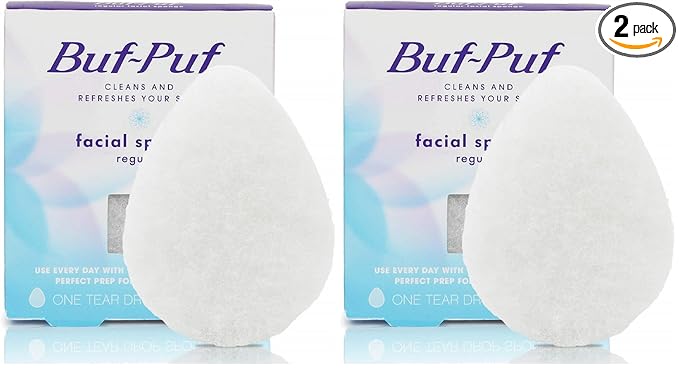 Buf-Puf Regular Facial Sponge, Dermatologist Developed, Removes Deep Down Dirt & Makeup that Causes Breakouts and Blackheads, Reusable, Exfoliating, White, 1 Count (Pack of 2)