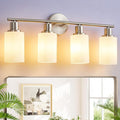 DLLT 4-Light Bathroom Light Fixtures: Nickel Modern Vanity Lights with E26 Bulbs - Milky White Glass Shade Bathroom Wall Lamp for Mirror Kitchen Living Room Hallway Cabinet Porch