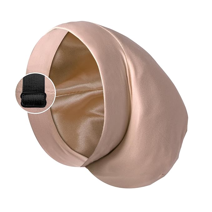 Satin Bonnet Silk Lined Sleep Cap- Adjustable Hair Cover for Women Men Frizzy Hair Night Cap Patients Care Khaki