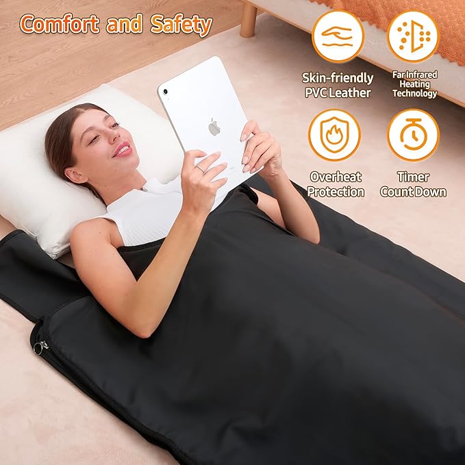 Infrared Sauna Blanket for Home: Large Portable Design for Full Body Detox & Relaxation - Far Infrared Heating Adjustable 86-167℉ & 30-60 Min Timer 71 x 35.5Inch Skin-Friendly PVC Leather