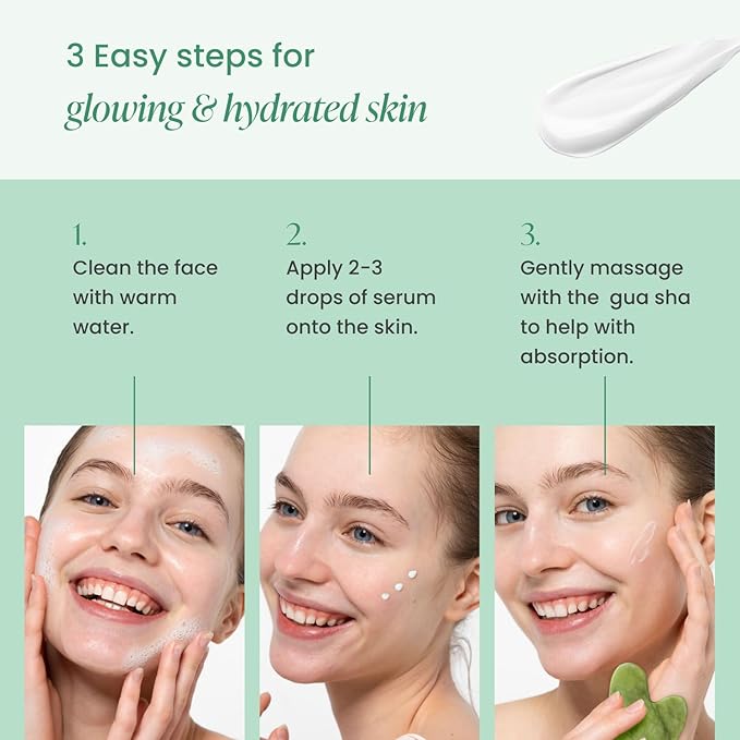 PLANTIFIQUE Massage Set: Jade Gua Sha & Korean Face Serum with Jojoba Oil, Hyaluronic Acid and Niacinamide for Glowing Skin (30ml) - Skincare Gifts for Women, Moms, Teens