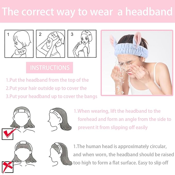 musejoy 2 Pcs Headband Bunny Ears Headband, Cute Spa Headbands for Washing Face Skincare Makeup Headbands for Women Girls Trendy Stuff Present Soft Coral Fleece Hair Accessories(White+ Pink)