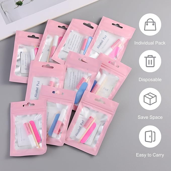 SUTOKAKA 20Pcs Press On Nail Tools Kit, Disposable 5-in-1 Nail Prep Application Manicure Set with Nail Files, Nail Glue, Prep Pads, Adhesive Nail Tabs & Wood Stick for Home Salon Supplies