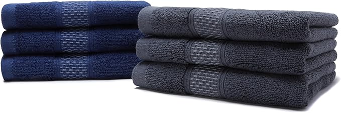 Cotton Hand Towels Set, 6-Piece Set(14in x 29.5in), Super Absorbent Quick Drying,Soft,Bathroom Towels,Suitable for Gyms,Kitchen,Gift(Dark Grey,Dark Blue)