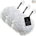 Large White Bath Sponge Pack of 3 – Gentle Exfoliation Loofahs with Suction Cup for Easy Drying, Soft 70G Mesh Poufs for All Skin Types, Luxurious Lather for Daily Use