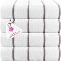CASA COPENHAGEN Cabana Pool 4Pcs 100% Egyptian Cotton Large Designer Beach Towels Gift Set- White Silver, 500GSM, 55"x27", 4 Beach Bath Towels (Box Pack, Set for Women & Men)