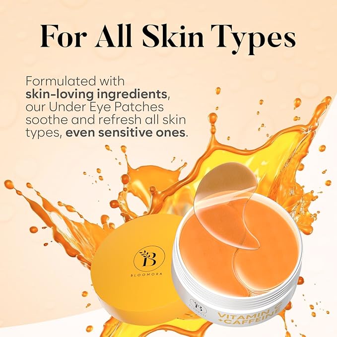 BLOOMORA Vitamin C & Caffeine Under Eye Patches (30 Pairs), Under Eye Mask for Puffy Eyes, Appearance of Dark Circles, Smoothing & Hydration, Self Care & Skincare Gifts for Women, Patch Yeux