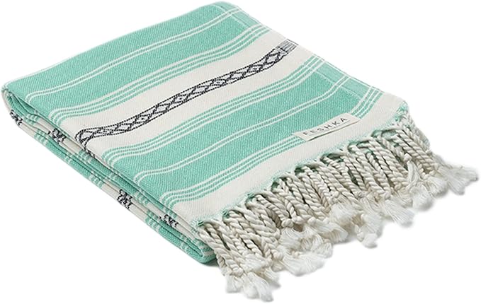 FESHKA Sand Proof Turkish Beach Towel – Oversized, Quick Dry & Lightweight Travel Towel - 100% Organic Cotton Beach Blanket - Perfect for Bath, Pool & Picnic | Mint (Mint)