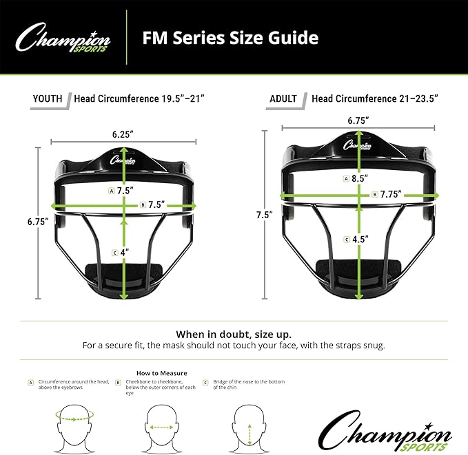 Champion Sports Steel Softball Face Mask – Durable Fielder’s Mask for Youth & Adults, Multiple Colors for Practice & Games