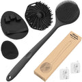 Manmihealth Silicone Back Scrubber & Soft Shower Face Brush Set 4 PCS(Thin Bristles), Super-Cleansing Body Scrubber & Strong Lathering Power Bath Glove Combination (Black)