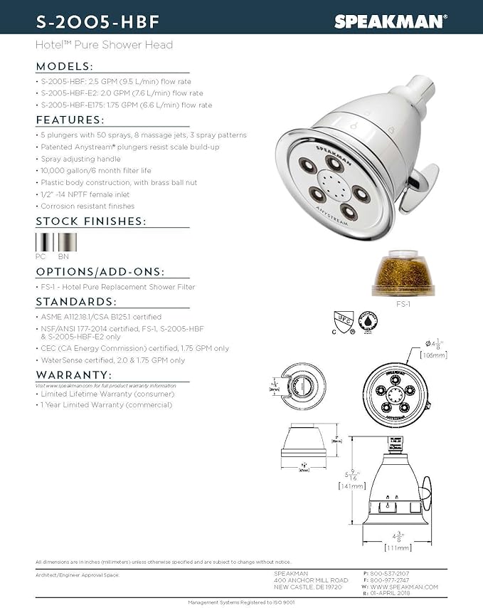 Speakman FS-1 Hotel Replacement Shower Filter for Pure and Clean Bathing Experience, Clear