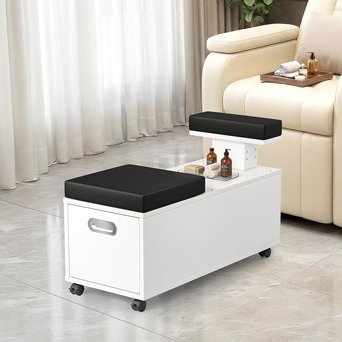 OmySalon Pedicure Cart, Foot Bath Trolley with Storage Drawer & Foot Rest, Pedicure Chair Stool for Esthetician Manicure & Foot Massage, Beauty Spa Salon with Locking Wheels, White